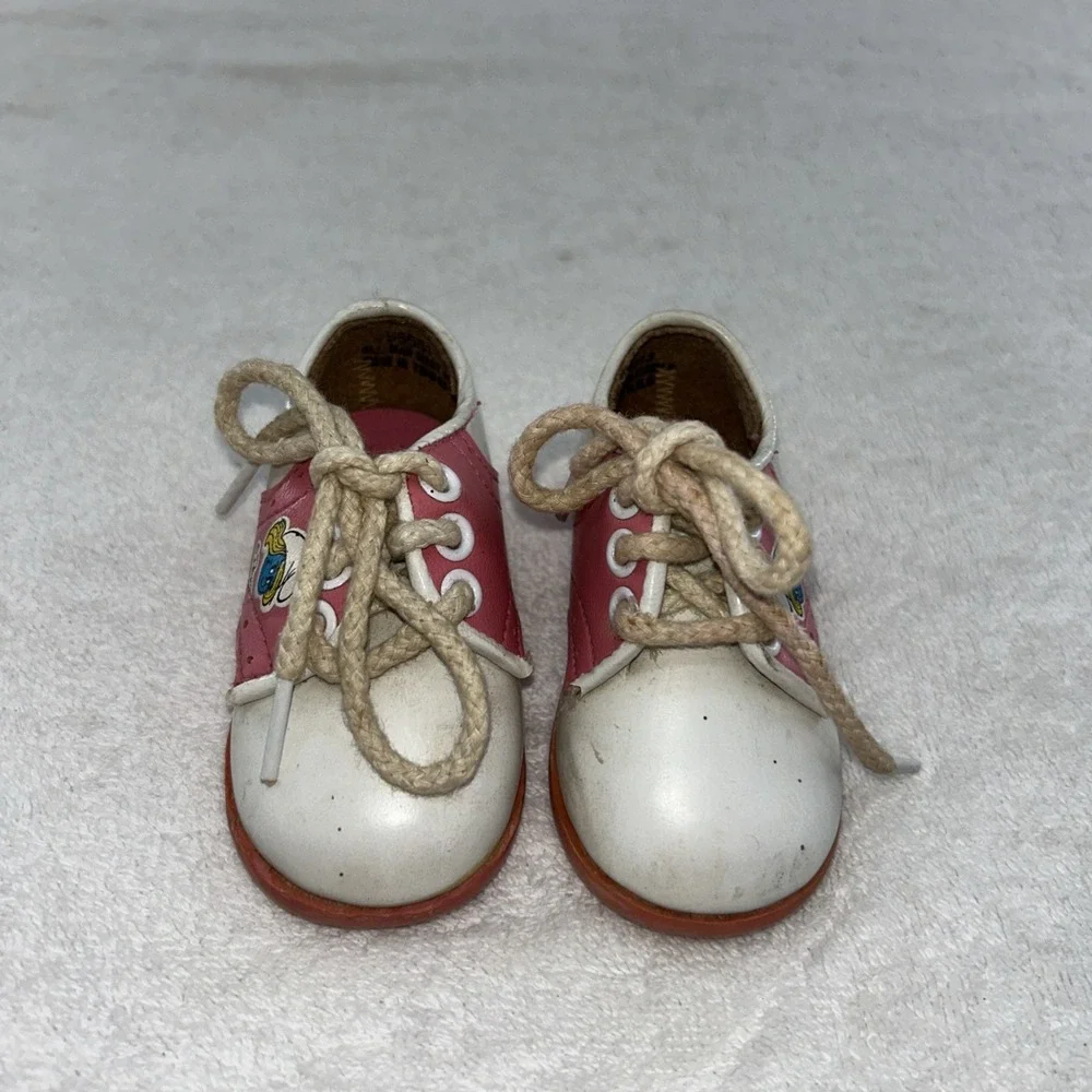 RARE VINTAGE Smurf Baby Girl Saddle Shoes Pink & White Size 1 Smurfette 80's